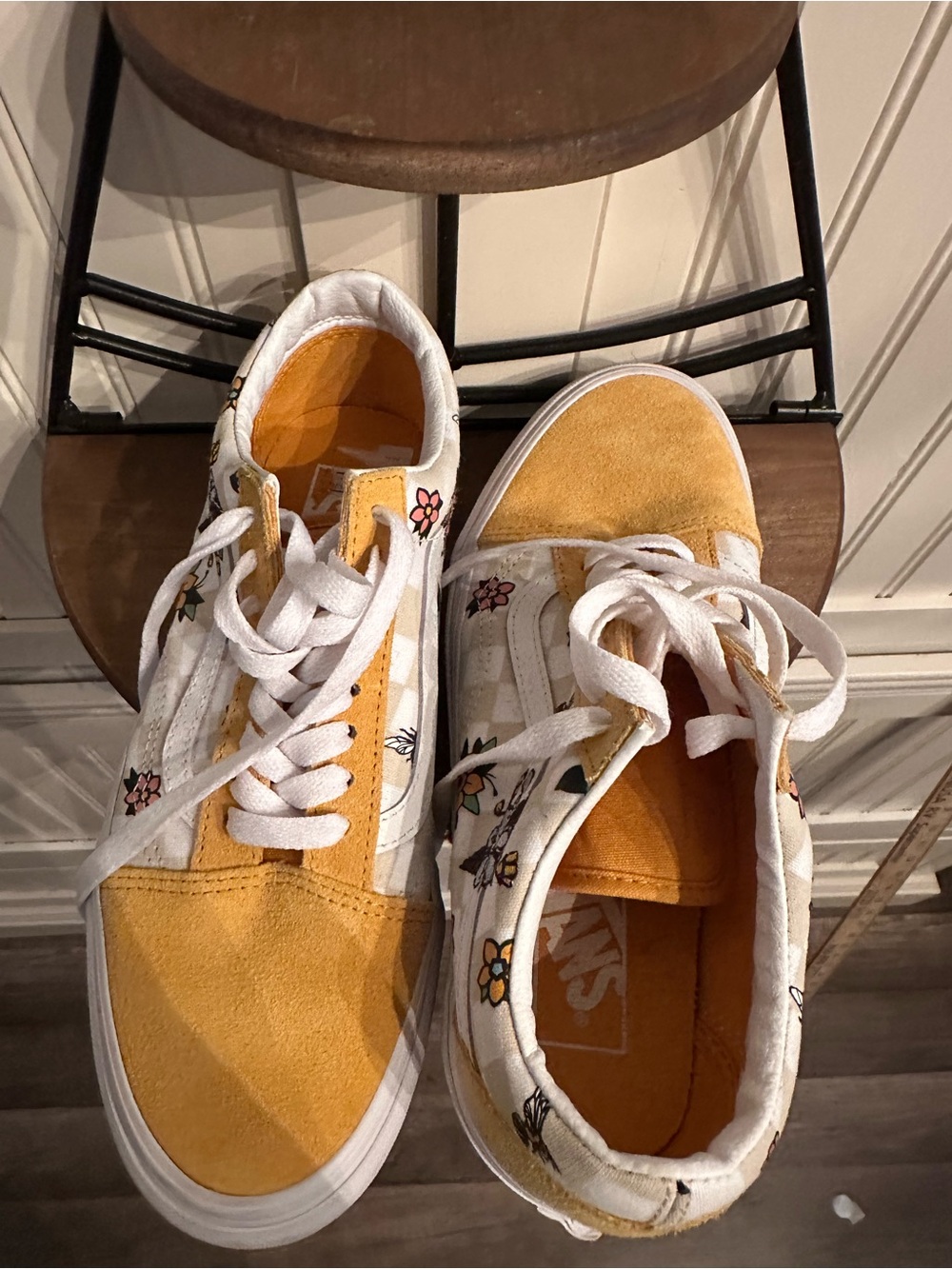 Vans Old Skool Garden Check Yellow Suede Floral Bee Sneakers Size US Women 9 - Picture 8 of 8